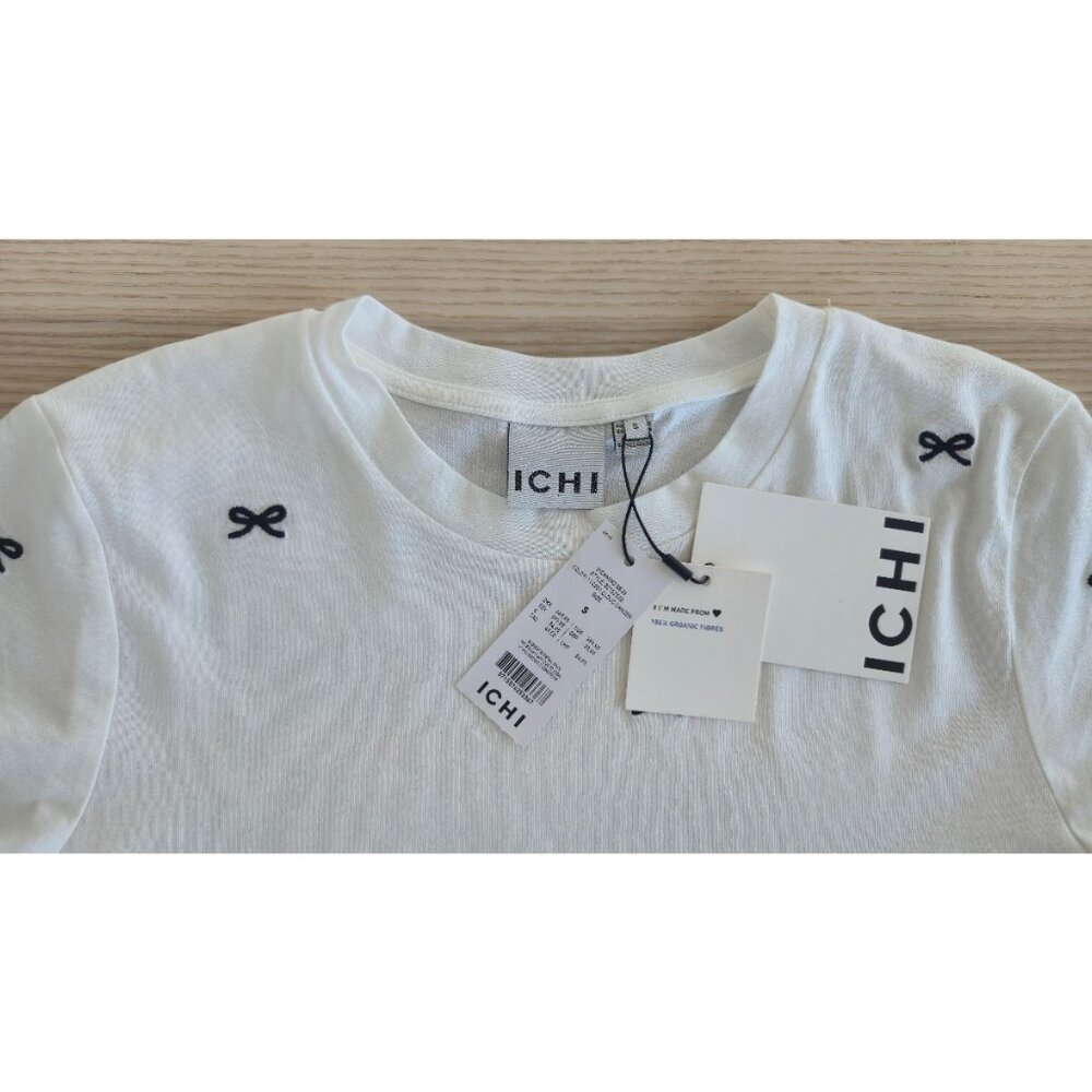 NWT ICHI Embroidered Bows White T-Shirt - Picture 6 of 8
